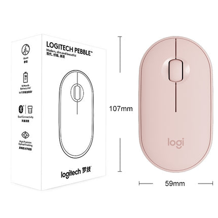 Logitech Pebble Cobblestone Shape Thin 3-keys 1000DPI Mute Wireless Bluetooth Optical Mouse, Wireless Range: 10m