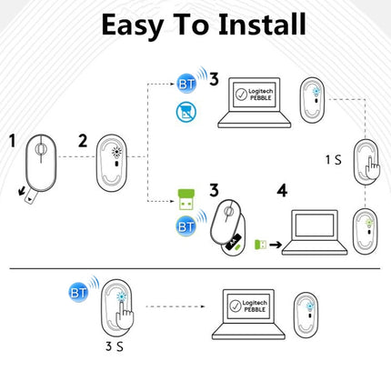 Logitech Pebble Cobblestone Shape Thin 3-keys 1000DPI Mute Wireless Bluetooth Optical Mouse, Wireless Range: 10m
