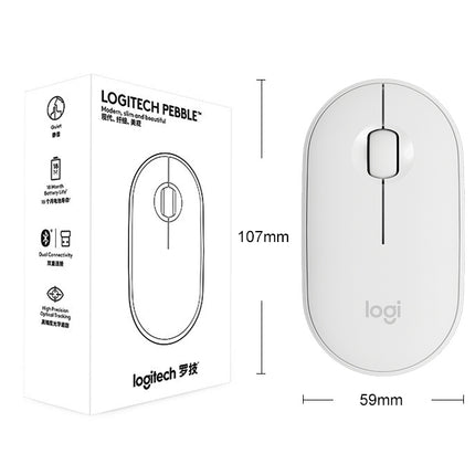 Logitech Pebble Cobblestone Shape Thin 3-keys 1000DPI Mute Wireless Bluetooth Optical Mouse, Wireless Range: 10m