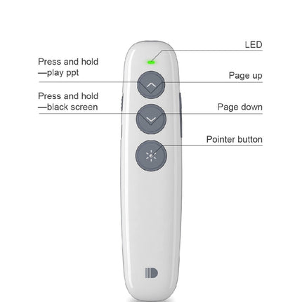 Doosl DSIT007 2.4GHz Rechargeable Powerpoint Presentation Wireless Cliker Remote Control Pen, Control Distance: 10m(White), DSIT007