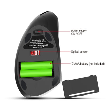 HXSJ T29 Bluetooth 3.0 Kabellose Bluetooth 6-Tasten 2400 DPI Einstellbare Ergonomie Optische Vertikale Maus, 6 Tasten T29 Grau, 6 Tasten T29 Schwarz
