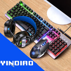 YINDIAO K002 USB Wired Mechanical Feel RGB Backlight Keyboard + Optical Mouse + Headset Set, RGB Backlight /  Black, RGB Backlight / Silent / Black, Orange Backlight / Black, RGB Backlight / White