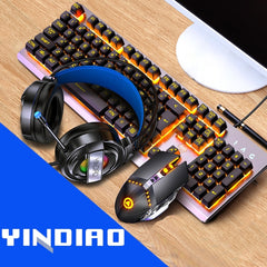 YINDIAO K002 USB Wired Mechanical Feel RGB Backlight Keyboard + Optical Mouse + Headset Set, RGB Backlight /  Black, RGB Backlight / Silent / Black, Orange Backlight / Black, RGB Backlight / White