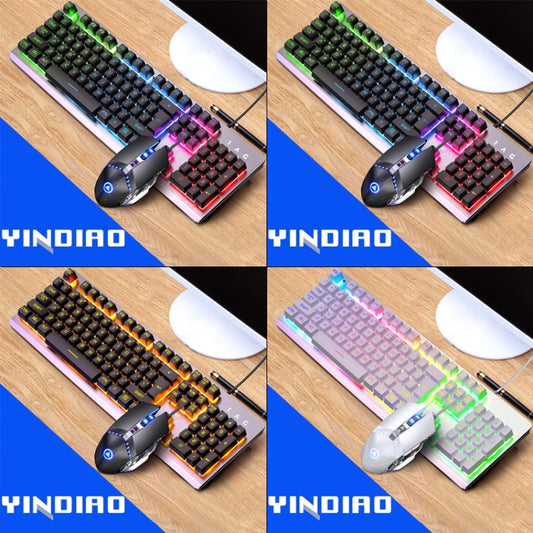 YINDIAO K002 USB Wired Mechanical Feel RGB Backlight Keyboard + Optical Mouse + Headset Set, RGB Backlight /  Black, RGB Backlight / Silent / Black, Orange Backlight / Black, RGB Backlight / White