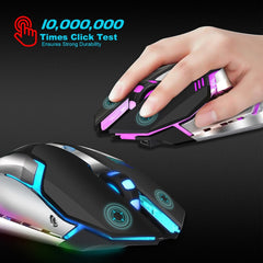 HXSJ M10 2.4GHz 6-keys USB Rechargeable Colorful Lighting Ergonomic 2400DPI Wireless Optical Gaming Mouse for Desktop Computers, M10