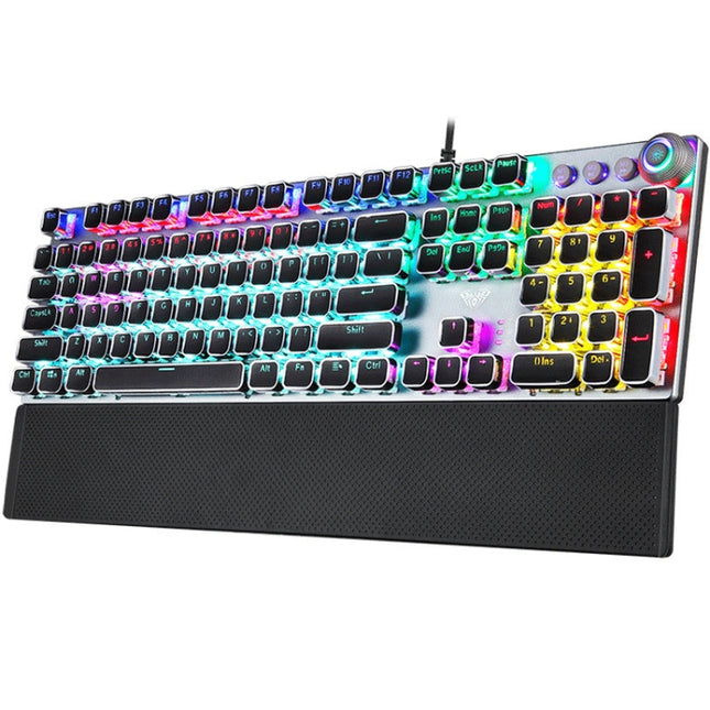 AULA F2088 108 Keys Mixed Light Plating Punk Mechanical Blue Switch Wired USB Gaming Keyboard with Metal Button