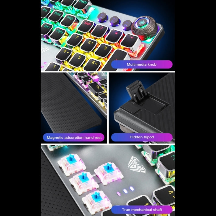 AULA F2088 108 Keys Mixed Light Plating Punk Mechanical Blue Switch Wired USB Gaming Keyboard with Metal Button