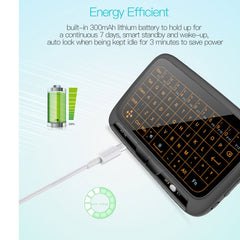 H18+ 2.4GHz Mini Wireless Keyboard Full Touchpad with 3-Level Adjustable Backlight(Black), H18+ Backlight Keyboard