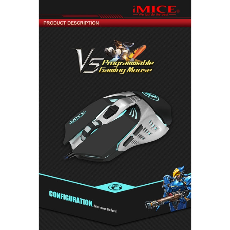 iMICE V5 USB, 7 Tasten, 4000 DPI, kabelgebunden, optische Gaming-Maus mit bunter Hintergrundbeleuchtung für Computer, PC, Laptop, V5 (weiß), V5 (schwarz)
