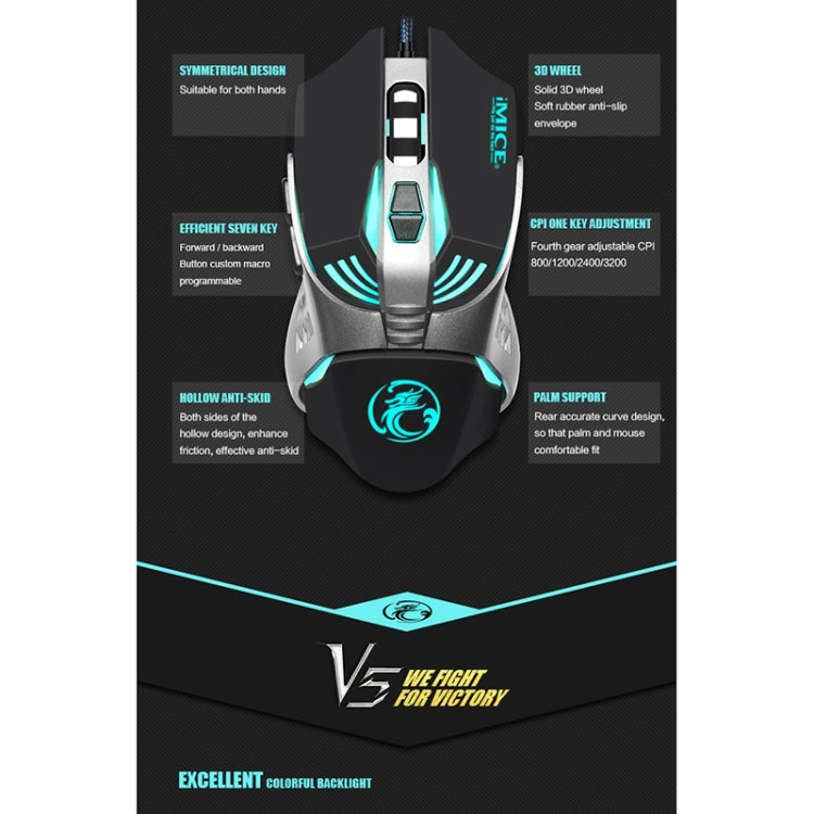 iMICE V5 USB, 7 Tasten, 4000 DPI, kabelgebunden, optische Gaming-Maus mit bunter Hintergrundbeleuchtung für Computer, PC, Laptop, V5 (weiß), V5 (schwarz)