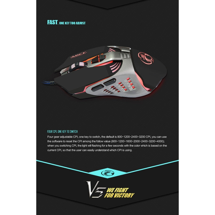 iMICE V5 USB, 7 Tasten, 4000 DPI, kabelgebunden, optische Gaming-Maus mit bunter Hintergrundbeleuchtung für Computer, PC, Laptop, V5 (weiß), V5 (schwarz)