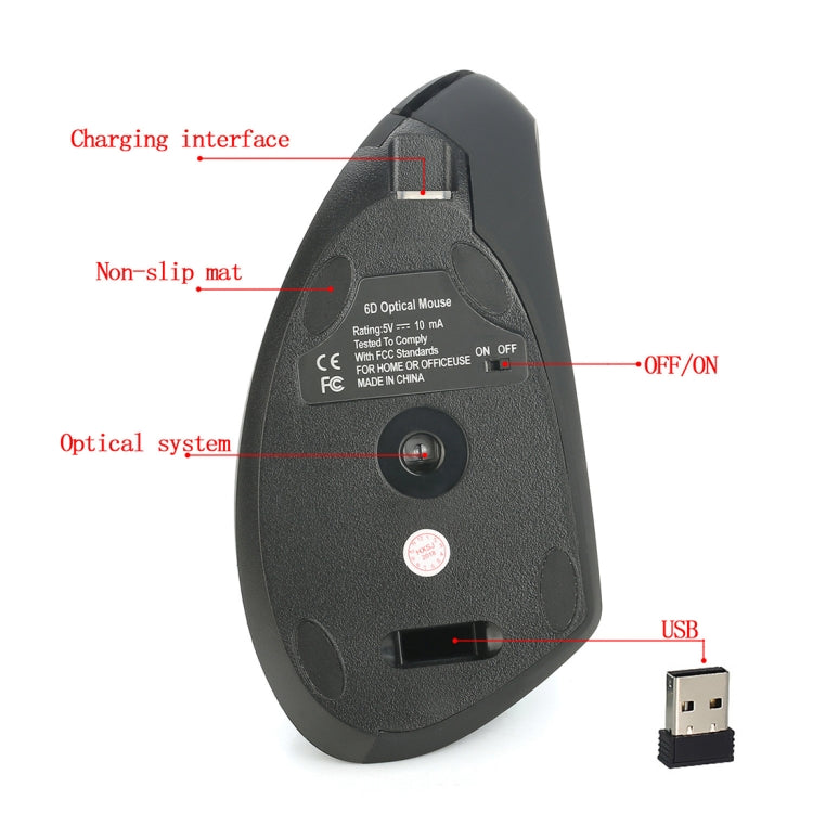 HXSJ T22 2.4GHz Wireless 4-Keys 2400 DPI Adjustable Ergonomics Optical Vertical Mouse, 4 Buttons T22 Grey