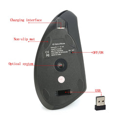HXSJ T22 2.4GHz Wireless 4-Keys 2400 DPI Adjustable Ergonomics Optical Vertical Mouse, 4 Buttons T22 Grey