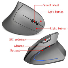 HXSJ T22 2.4GHz Wireless 4-Keys 2400 DPI Adjustable Ergonomics Optical Vertical Mouse, 4 Buttons T22 Grey