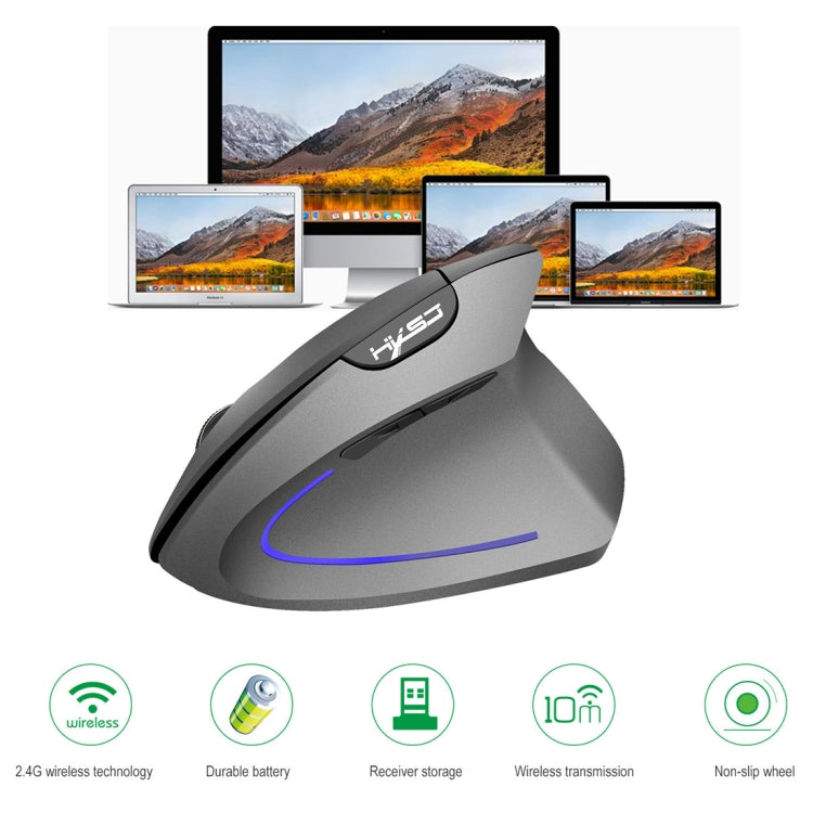 HXSJ T22 2.4GHz Wireless 4-Keys 2400 DPI Adjustable Ergonomics Optical Vertical Mouse, 4 Buttons T22 Grey