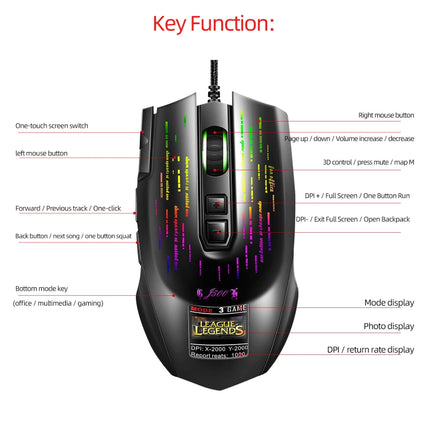 HXSJ J500 7 Keys RGB Programmable Display Screen Gaming Wired Mouse
