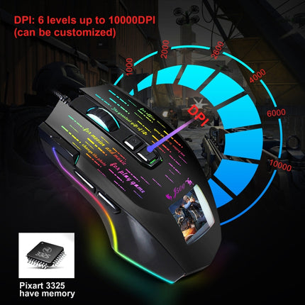 HXSJ J500 7 Keys RGB Programmable Display Screen Gaming Wired Mouse