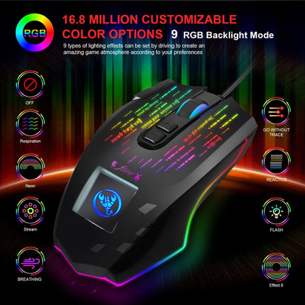 HXSJ J500 7 Keys RGB Programmable Display Screen Gaming Wired Mouse
