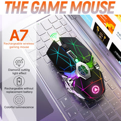 YINDIAO A7 2.4GHz 1600DPI 3-modes Adjustable 7-keys Rechargeable RGB Light Wireless Silent Gaming Mouse