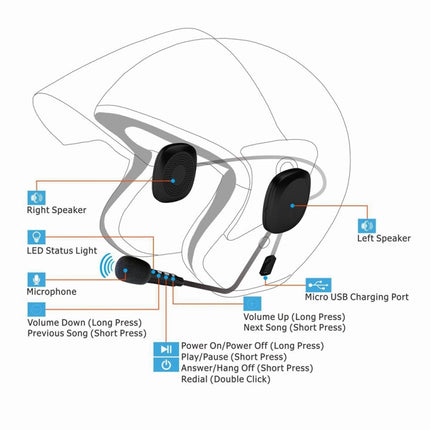 T2 Bluetooth V5.0 Helmet Headset 5V for Motorcycle Driving with Anti-interference Microphone