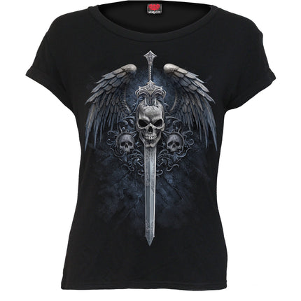 ANGEL SWORD - Boatneck Cap Sleeve Top Black