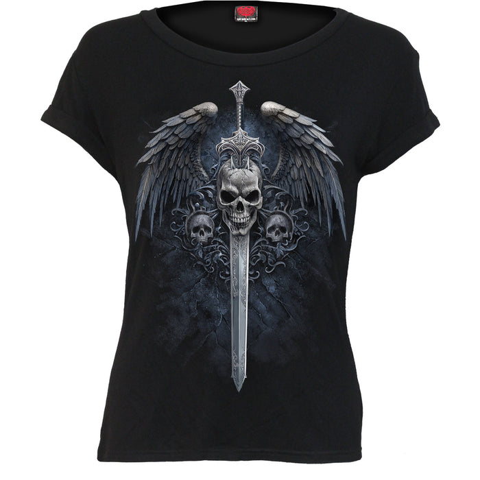 ANGEL SWORD - Boatneck Cap Sleeve Top Black