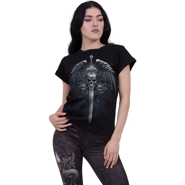 ANGEL SWORD - Boatneck Cap Sleeve Top Black