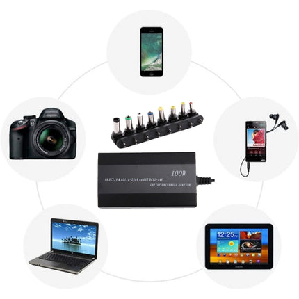 Laptop Notebook Power 100W Universal Charger with Car Charger & AC Power Adapter & 8 Power Adapters & 1 USB Port for Samsung, Sony, Asus, Acer, IBM, HP, DELL, UK Plug, UK Plug, AU Plug, EU Plug
