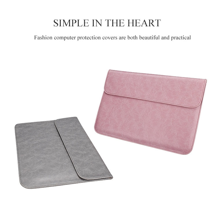 PU01S PU Leather Horizontal Invisible Magnetic Buckle Laptop Inner Bag for 14.1 inch laptops, with Small Bag