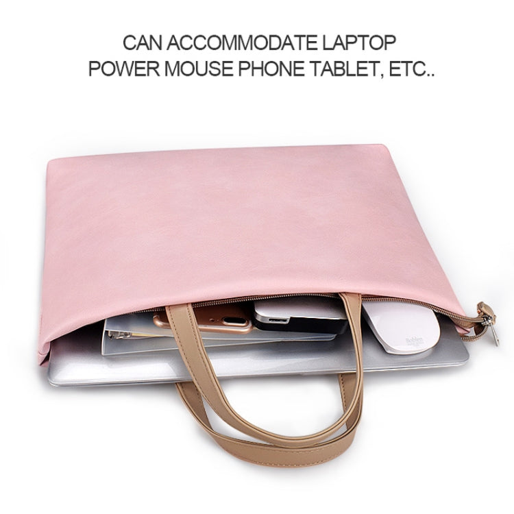 PU Waterproof Laptop Handbag Crossbody Bag for 13.3 inch Laptops, 13.3 inch (Pink)