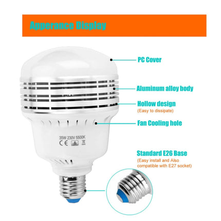 MANTOO PGL35 35W 120V 5500K 3900LM LED Light Bulb for Photography Lighting, 120V 3900LM