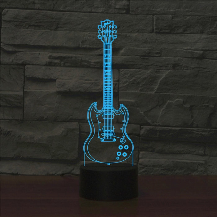 Five-string Guitar Shape 3D Colorful LED Vision Light Table Lamp, USB & Battery Version, USB & Battery Version