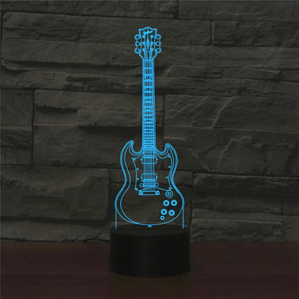 Five-string Guitar Shape 3D Colorful LED Vision Light Table Lamp, USB & Battery Version
