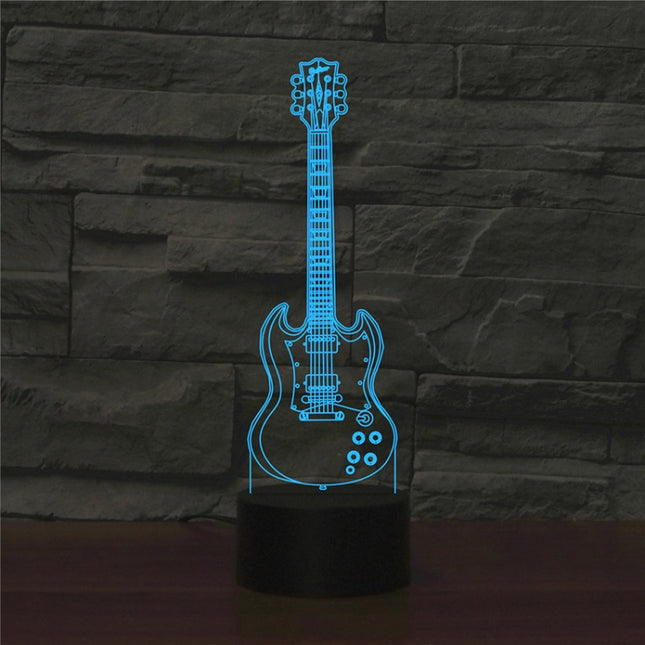 Five-string Guitar Shape 3D Colorful LED Vision Light Table Lamp, USB & Battery Version