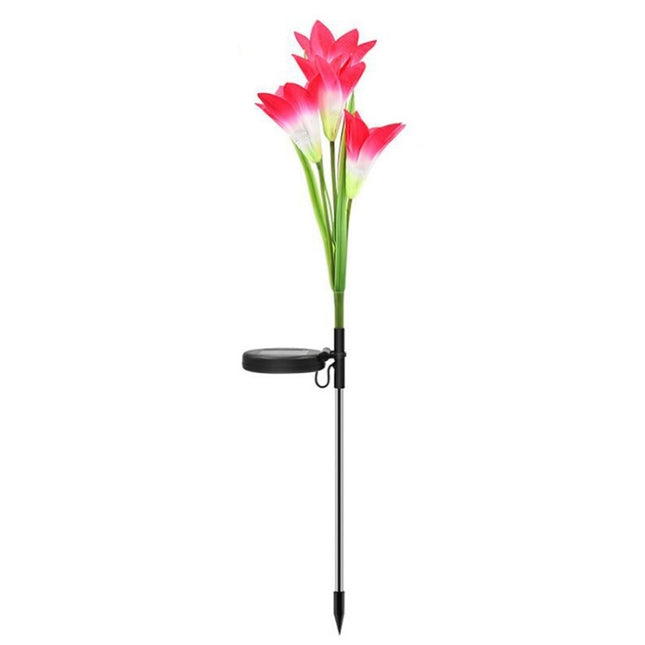 Simulated Lily Flower 4 Heads Solar Powered Outdoor IP55 Waterproof LED Decorative Lawn Lamp, White Light