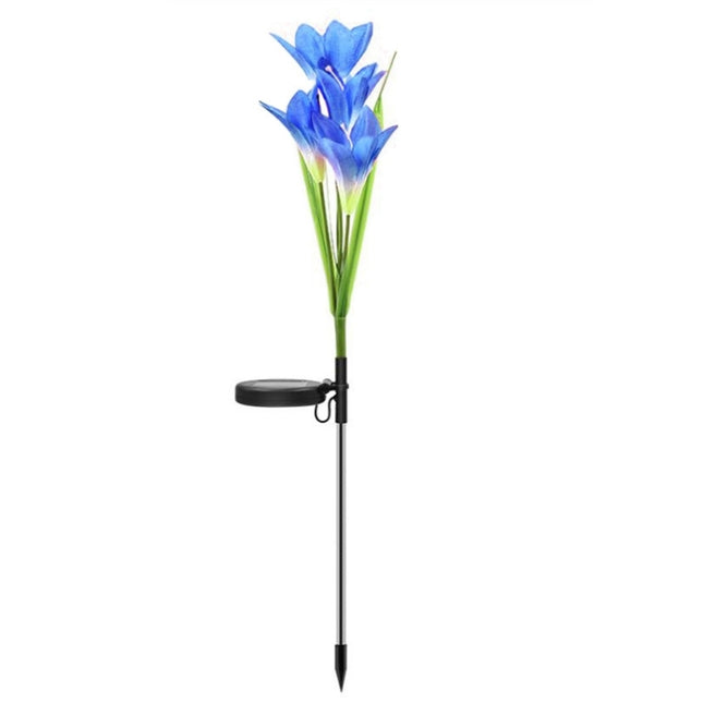 Simulated Lily Flower 4 Heads Solar Powered Outdoor IP55 Waterproof LED Decorative Lawn Lamp, Colorful Light