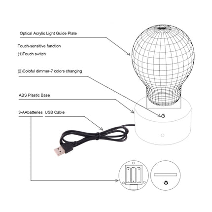 7 Color Discoloration Creative Visual Stereo Lamp Desk Lamp Night Light, Double Heart Balloon Style