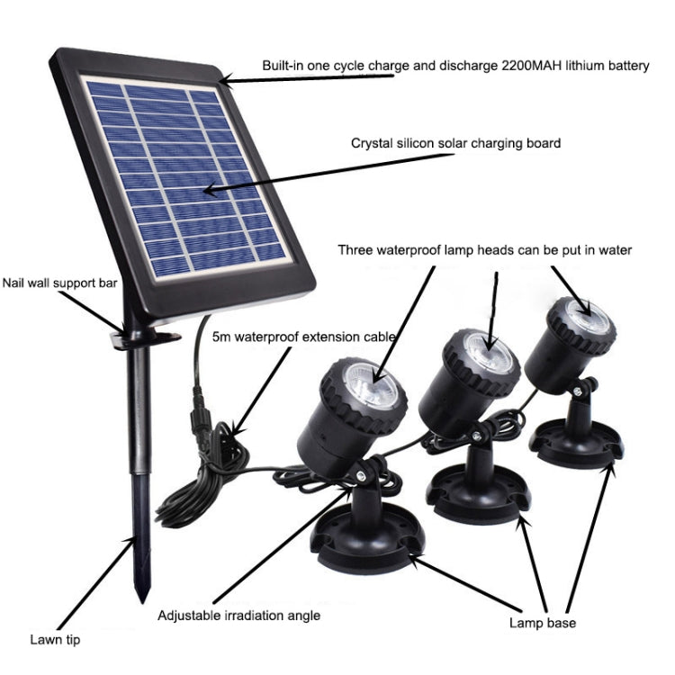 3 In 1 Red Green Blue Light Lawn Insertion Pool Diving Solar Spotlight