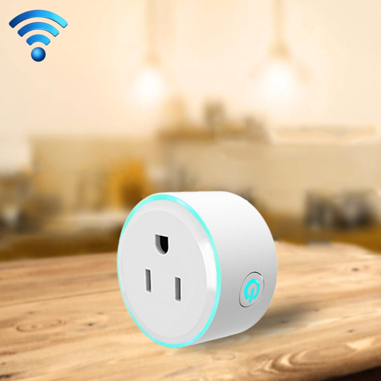 10A Round Shape WiFi 2.4GHz Mini Plug APP Remote Control Timing Smart Socket Works with Alexa & Google Home & Colorful Breathing Light, AC 100-240V, US Plug