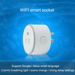 10A Round Shape WiFi 2.4GHz Mini Plug APP Remote Control Timing Smart Socket Works with Alexa & Google Home & Colorful Breathing Light, AC 100-240V, US Plug