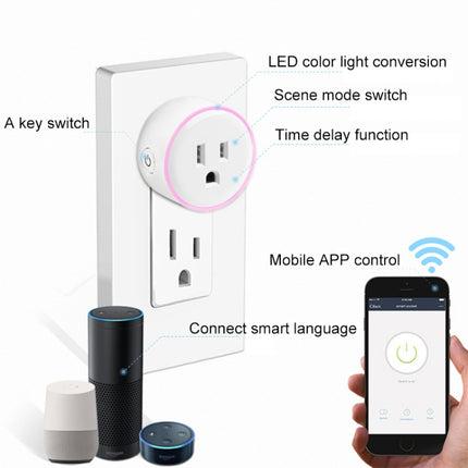 Minienchufe inteligente con WiFi de 2,4 GHz y forma redonda de 10 A, control remoto por aplicación, temporizador, funciona con Alexa y Google Home, luz de respiración colorida, CA 100-240 V, enchufe de EE. UU.