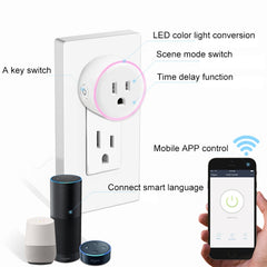 10A Round Shape WiFi 2.4GHz Mini Plug APP Remote Control Timing Smart Socket Works with Alexa & Google Home & Colorful Breathing Light, AC 100-240V, US Plug