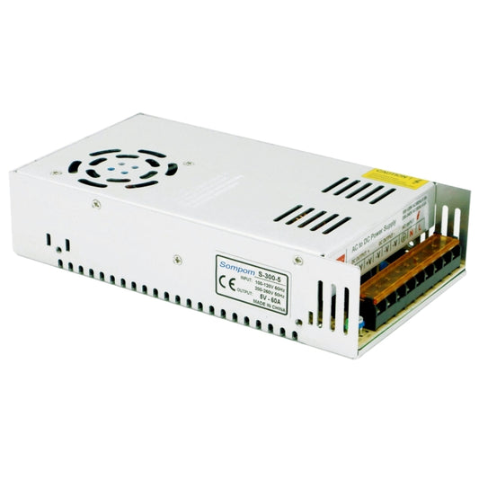 SOMPOM S-300-5 300W 5V 60A Switching Driver LED Light Strip Display Screen Lighting Monitor Power Supply, 300W 5V/60A