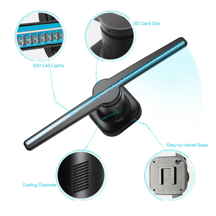 224 LEDs Hologram Holographic Display Fan with Remote Control, Support 4GB Micro SD Card, AC 100-240V, 450 x 224 Pixels