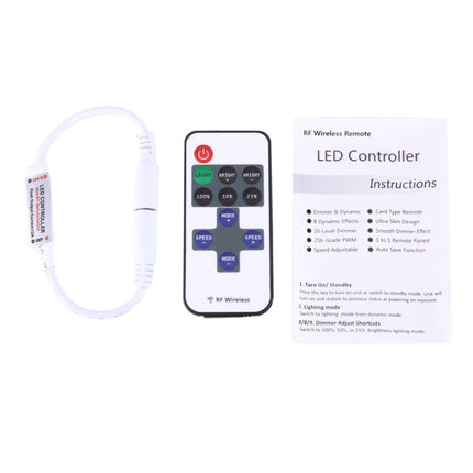 Mini Single Color LED Controller with 11 Keys RF Remote Control, DC 5-24V(White)