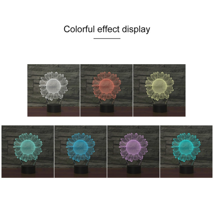 Sunflower Black Base Creative 3D LED Decorative Night Light, USB with Touch Button Version