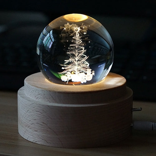 3D Word Engraving Crystal Ball Music Box Electronic Swivel Musical Birthday Gift Home Decor with Music, With Music