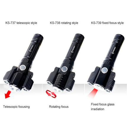 KS-738 USB Charging Waterproof T6+XPE Zoomable LED Flashlight with 4-Modes