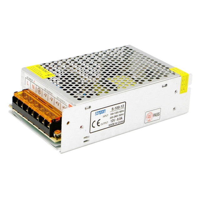 SOMPOM S-100-12 100W 12V 8.5A Iron Shell Driver LED Light Strip Lighting Monitor Power Supply, 100W 8.5A