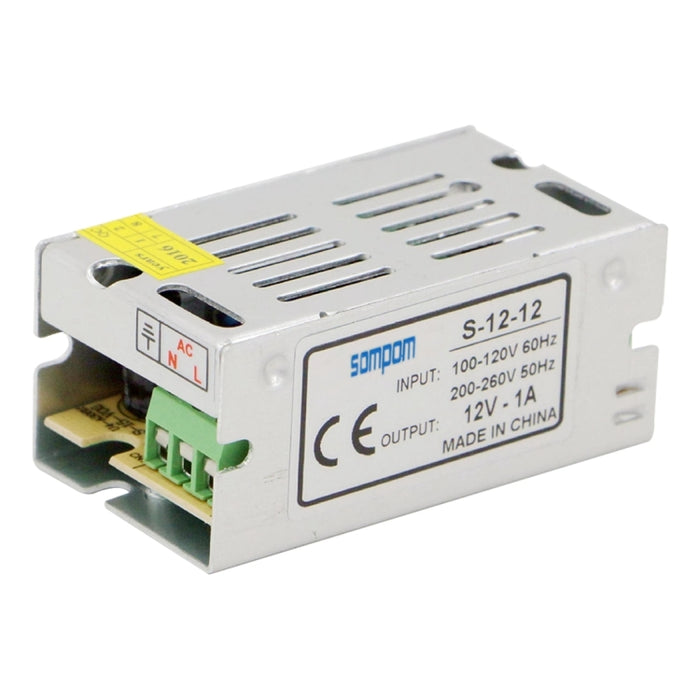 SOMPOM S-12-12 12W 12V 1A Iron Shell Driver LED Light Strip Lighting Monitor Power Supply, 12W 1A